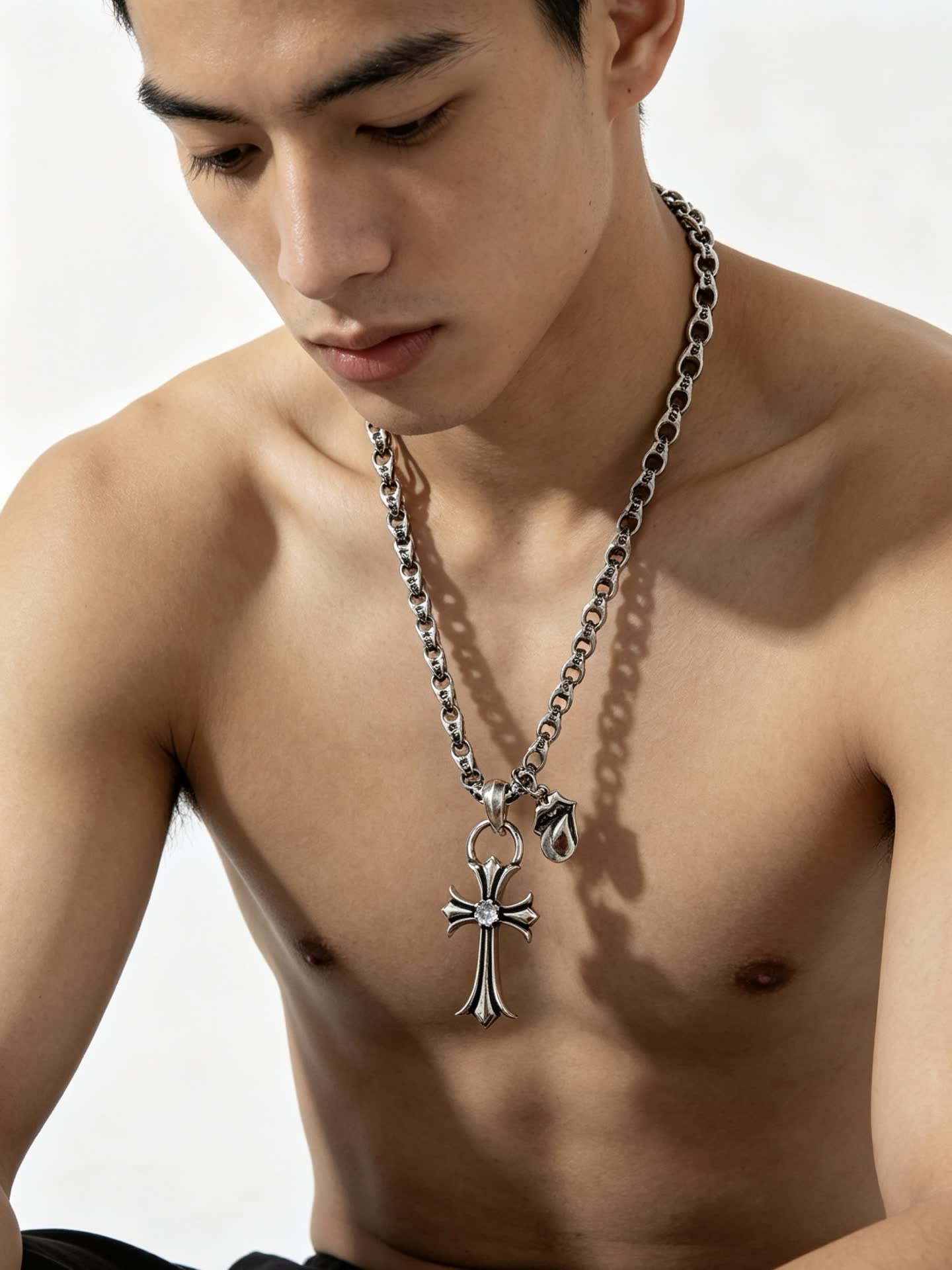 Chrome Hearts Silver Cross Pendant Necklace